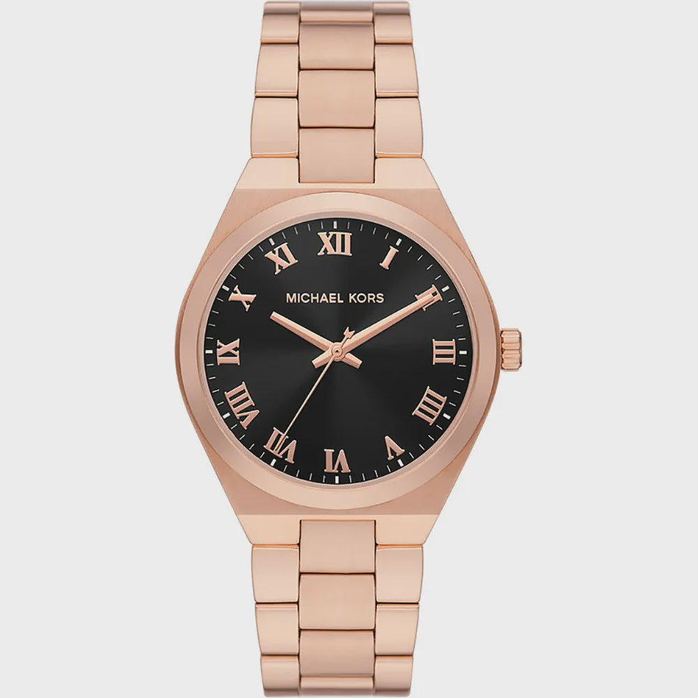 Michael Kors Lennox Rose Gold Watch With Black Dial MK7392