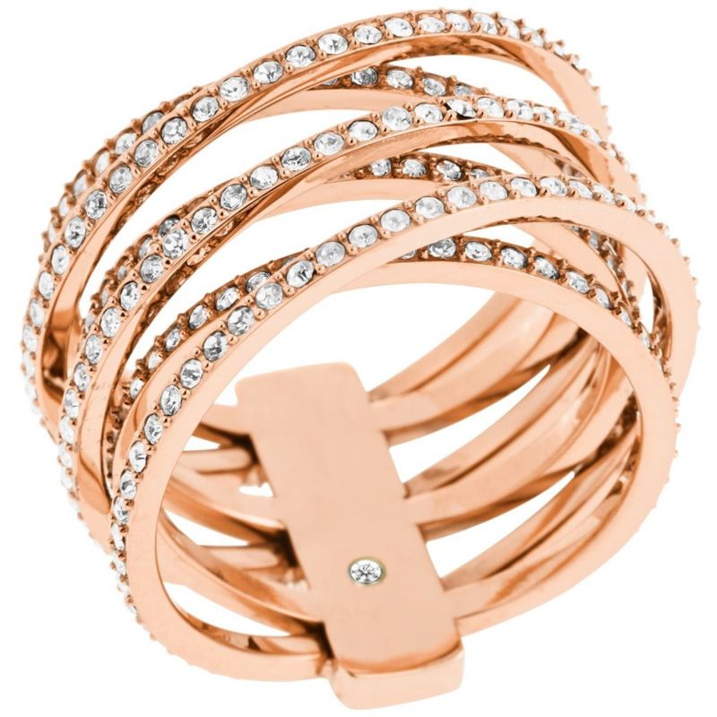 Michael Kors Rose-Gold Plated Pave Crossover Ring MKJ4424791 - Main Image