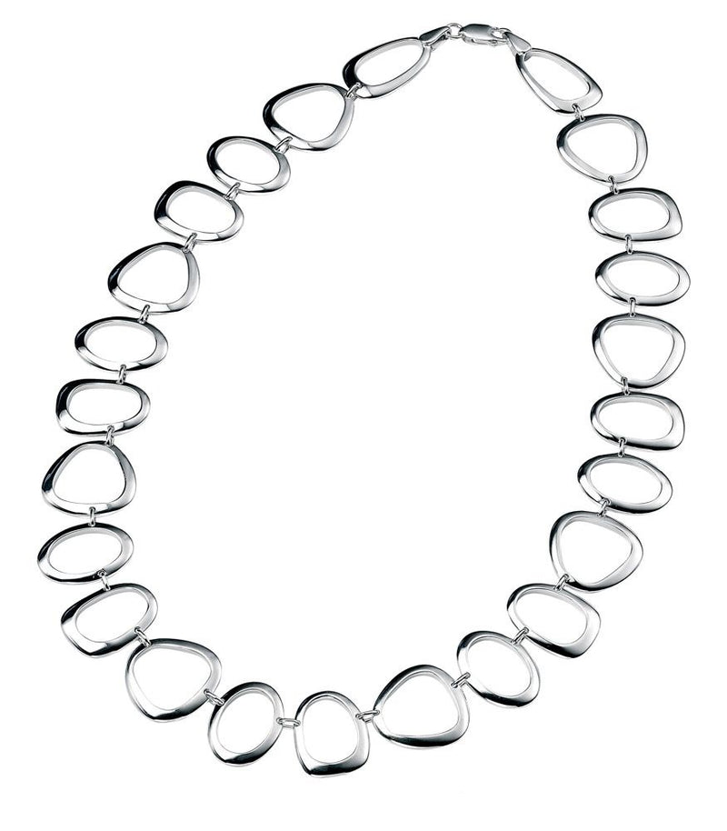 Silver Oval Triangle & Round Open Link Necklace N2708