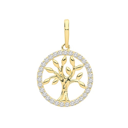 9ct Yellow Gold CZ Tree of Life Pendant PN1139