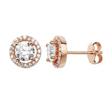 Rose Cubic Zirconia Halo Stud Earrings