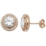 Rose round Cubic Zirconia halo Earrings