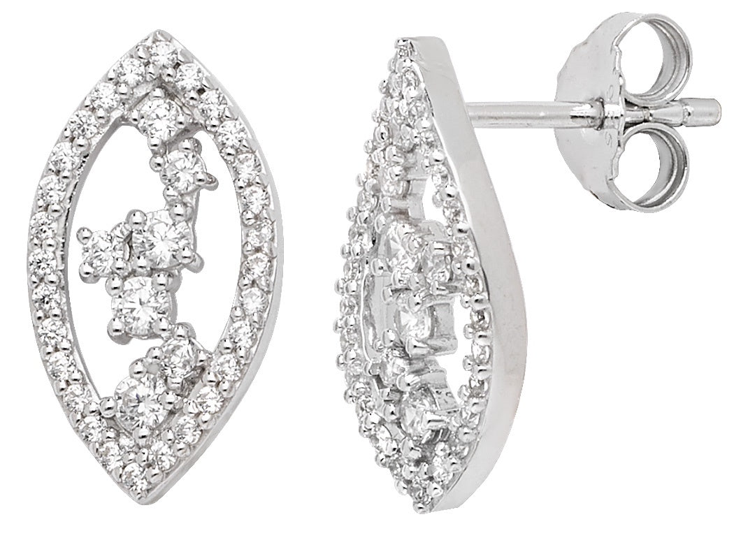 Sterling Silver CZ Marquise Shaped Earrings