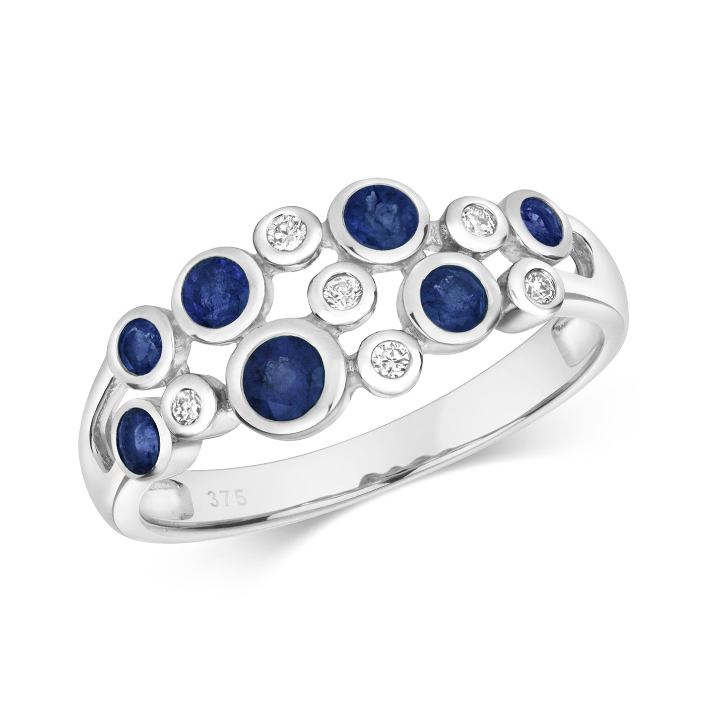 9ct White Gold Diamond & Sapphire Bubble Ring