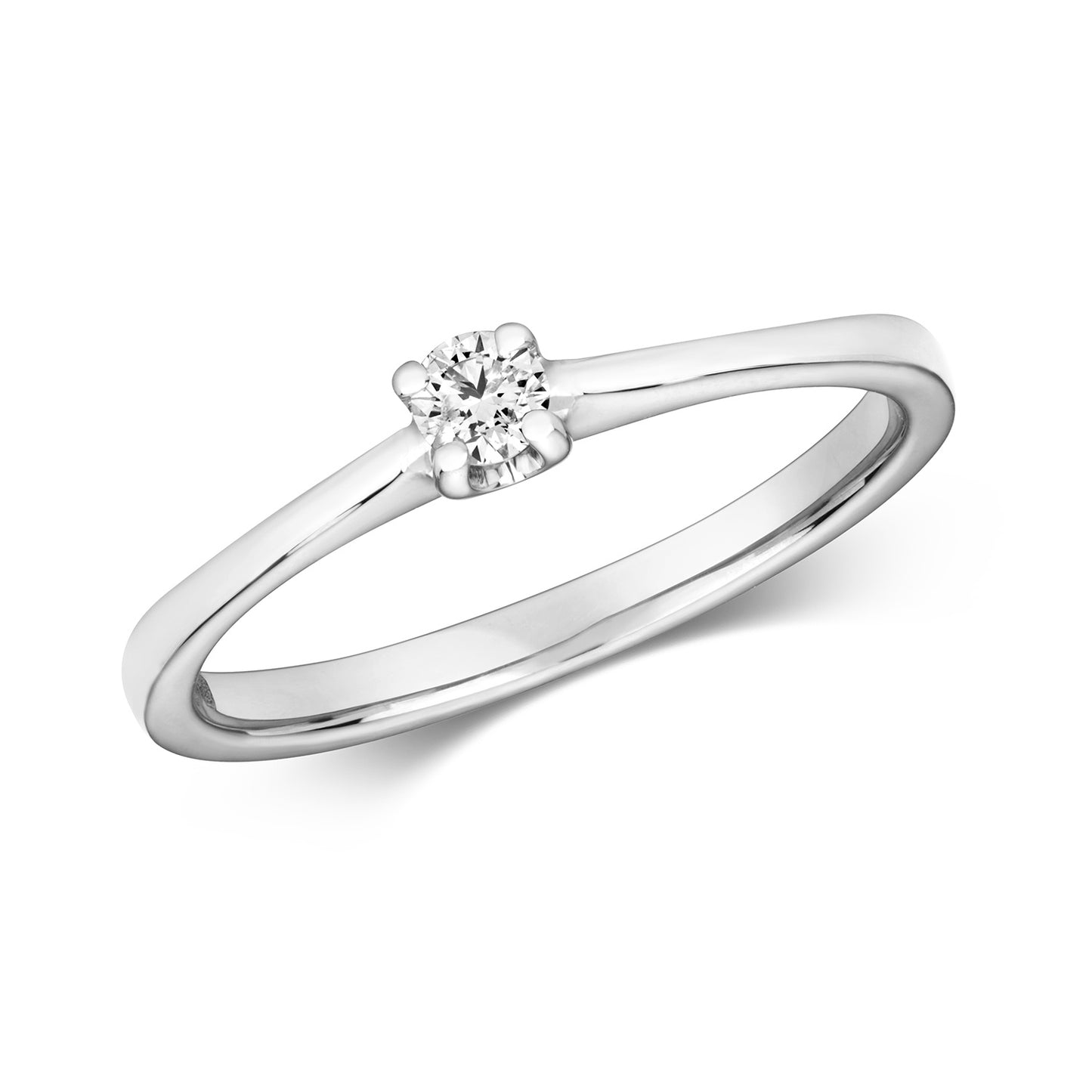9ct White Gold Four Claw Solitaire Diamond Ring 0.10ct