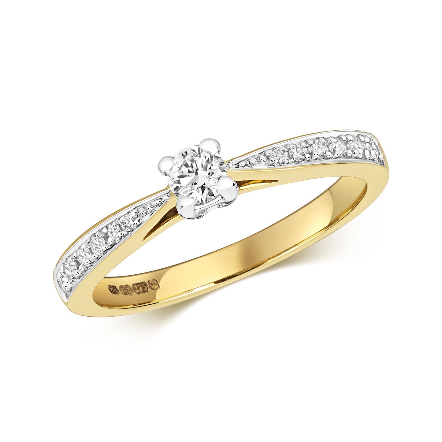 9ct Gold Solitaire Diamond Ring with Vintage Style Diamond Shoulders 0.25ct