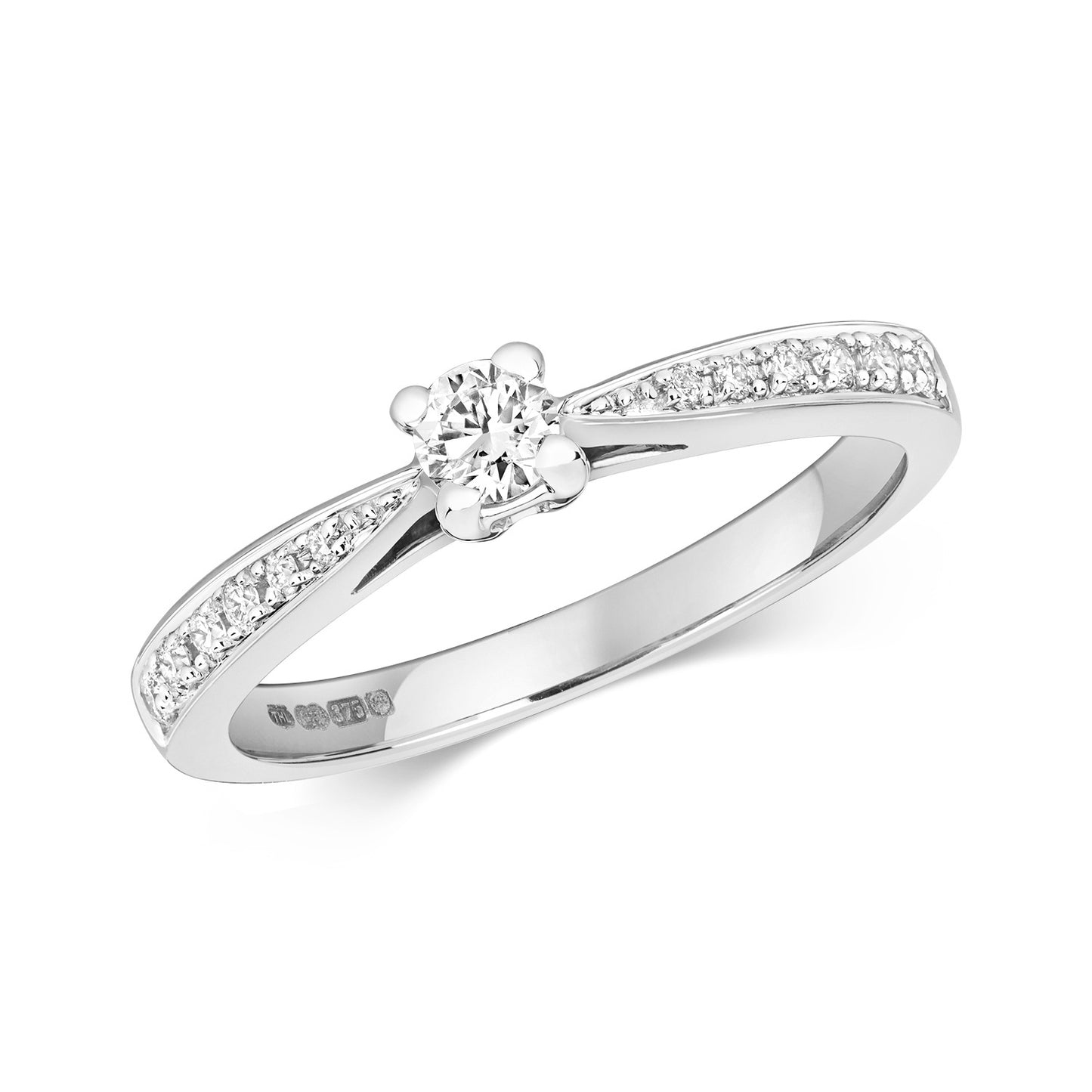 9ct White Gold Solitaire Diamond Ring with Vintage Style Diamond Shoulders 0.25ct