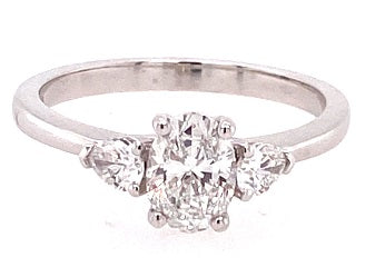 Platinum Oval & Pear Trilogy Diamond Ring 1.01ct