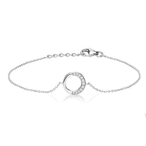 Silver Open Circle Half CZ Bracelet SBG0043