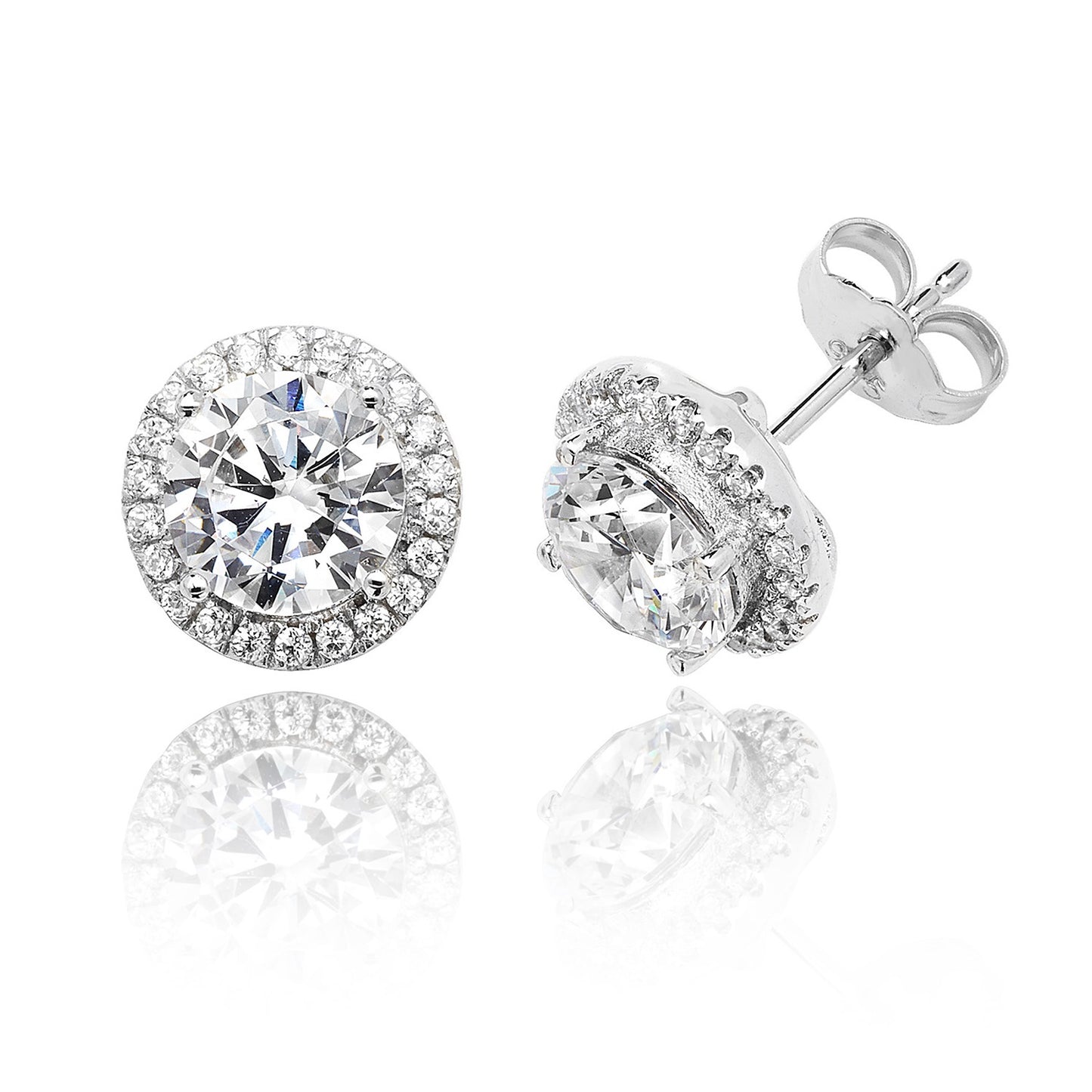 Sterling Silver Claw Set Halo Earrings