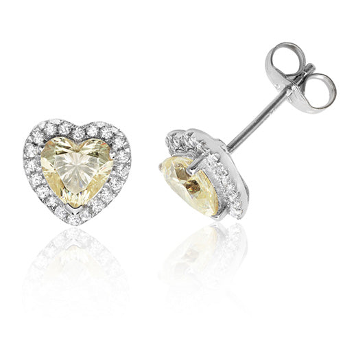Silver & Yellow CZ Heart Earrings
