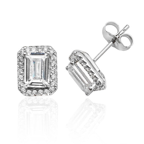 Silver Halo CZ Earrings