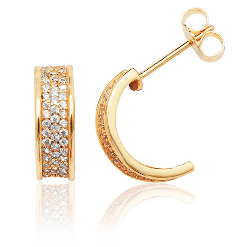 Yellow Gold Plated Three Row Hoop Earrings