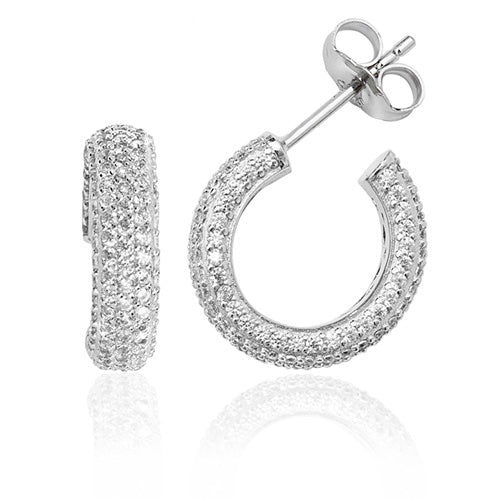 Silver Pave Hoop Earrings