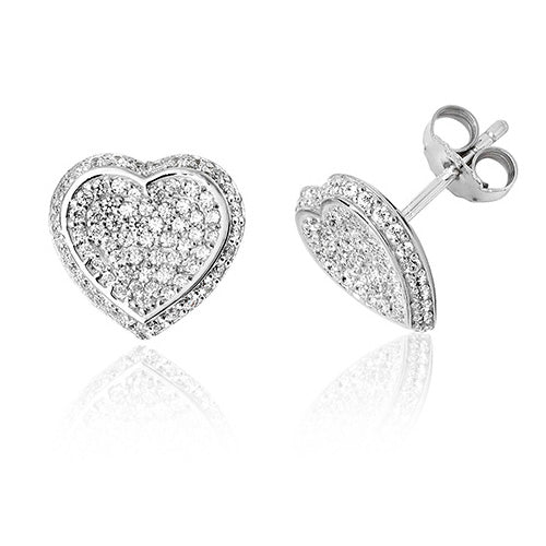 Silver Heart Pave CZ Earrings