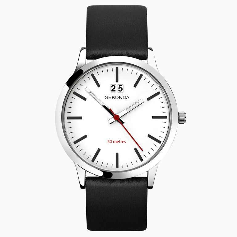 Sekonda Nordic Men's Watch Silver Case & Black Leather Strap 1939
