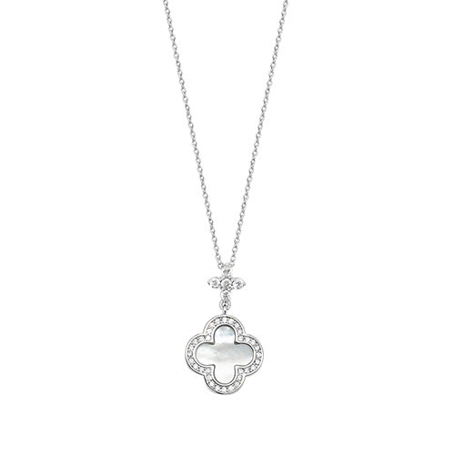 Silver CZ Pearl CZ Clover Pendant