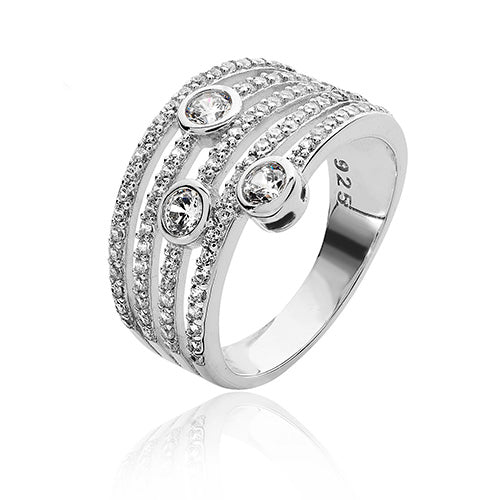 Silver Spiral Effect CZ Ring