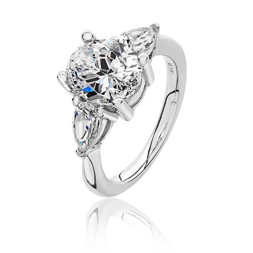 Silver 3 Stone CZ Oval & pear cut
