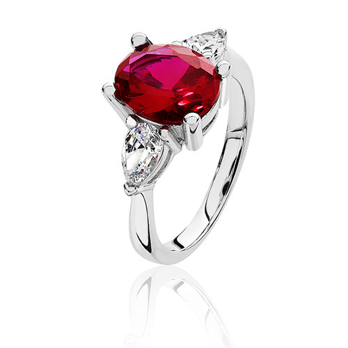 Silver Red (Ruby) CZ Ring