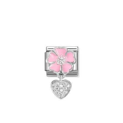 NOMINATION Pink Flower with Heart Dangle Charm 331814-01