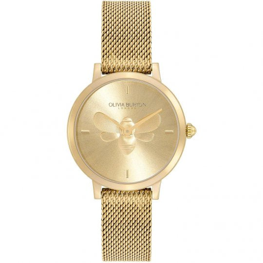 Olivia Burton 28mm Gold Queen Bee, Gold Sunray, Gold Mesh 24000022