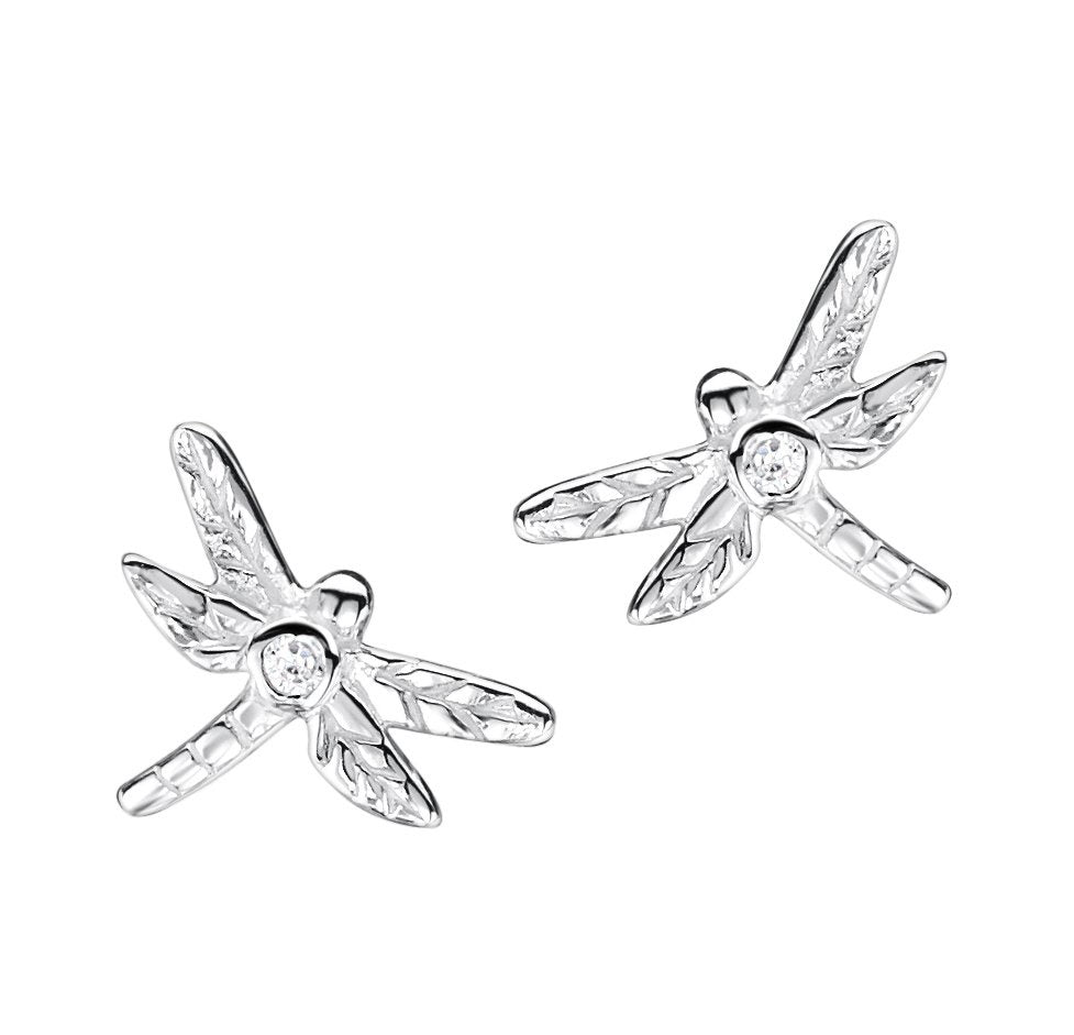 Silver CZ Dragonfly Earrings