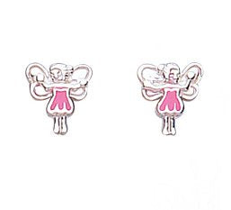 Silver Pink Fairy Girls Earrings