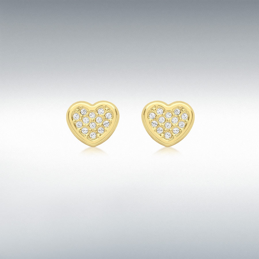 9ct Yellow Gold CZ 6mm x 6mm Heart Stud Earrings 1.58.8989