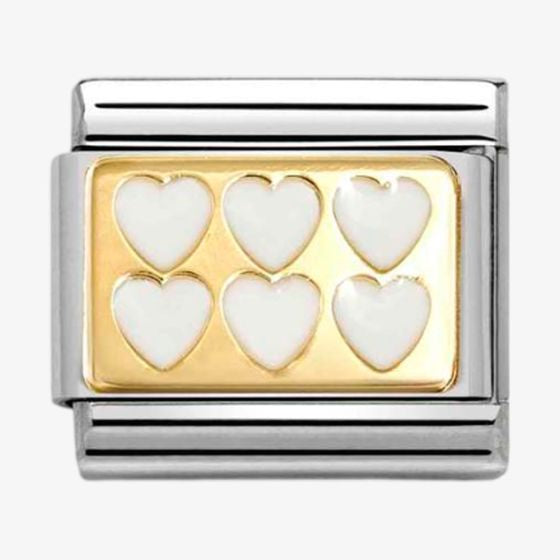 NOMINATION Gold White Enamel Line Hearts Charm 030284-69