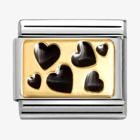NOMINATION Gold Black Enamel Scattered Hearts Charm 030284-68