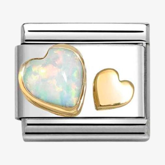 Nomination CLASSIC Gold Double Heart White Opal Charm 030520-10