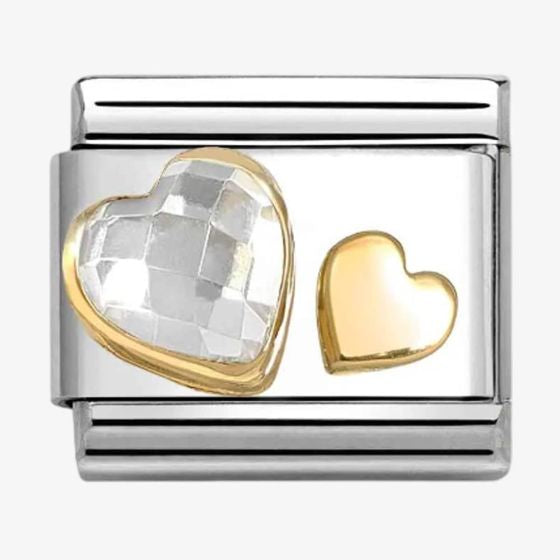 NOMINATION CLASSIC Yellow Gold White Cubic Zirconia Double Heart Charm 030613-08