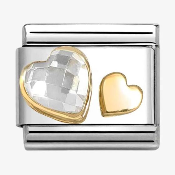 Nomination CLASSIC Yellow Gold White Cubic Zirconia Double Heart Charm 030613-08