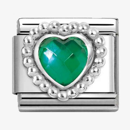 NOMINATION Silver Faceted Green Heart Charm 330606-004
