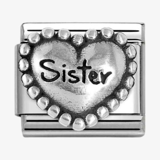 NOMINATION CLASSIC Silvershine Silver Beaded Heart Sister Charm 330101-81