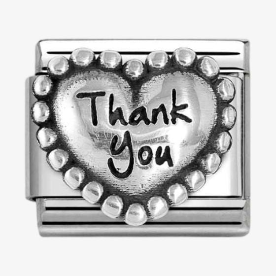 Nomination CLASSIC Silvershine Silver Beaded Heart Thank You Charm 330101-83