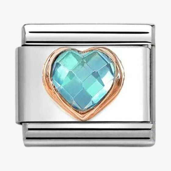 NOMINATION CLASSIC Rose Gold Cubic Zirconia Light Blue Heart Charm 430607-006