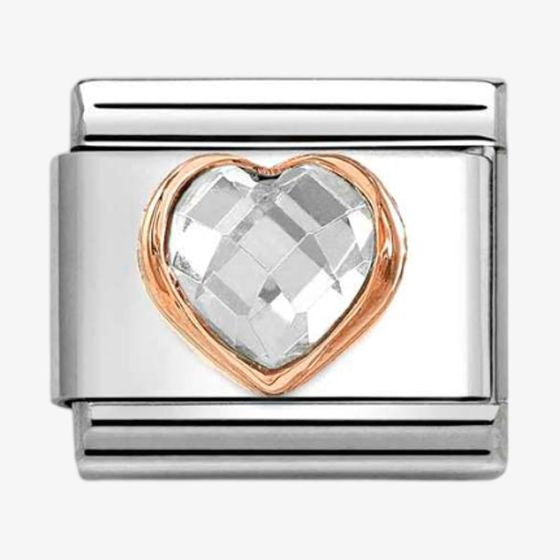 NOMINATION CLASSIC Rose Gold Cubic Zirconia Clear Heart Charm 430607-010