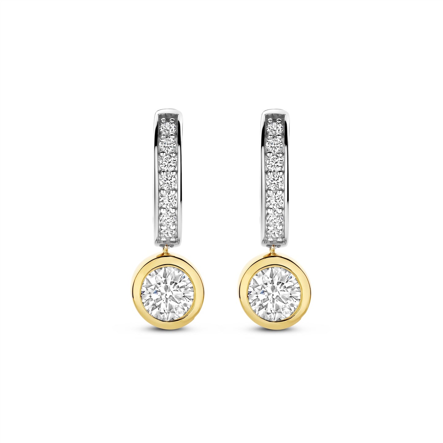 Ti Sento Two Tone Pave Set Hoop Earrings with CZ Drop 78032ZY
