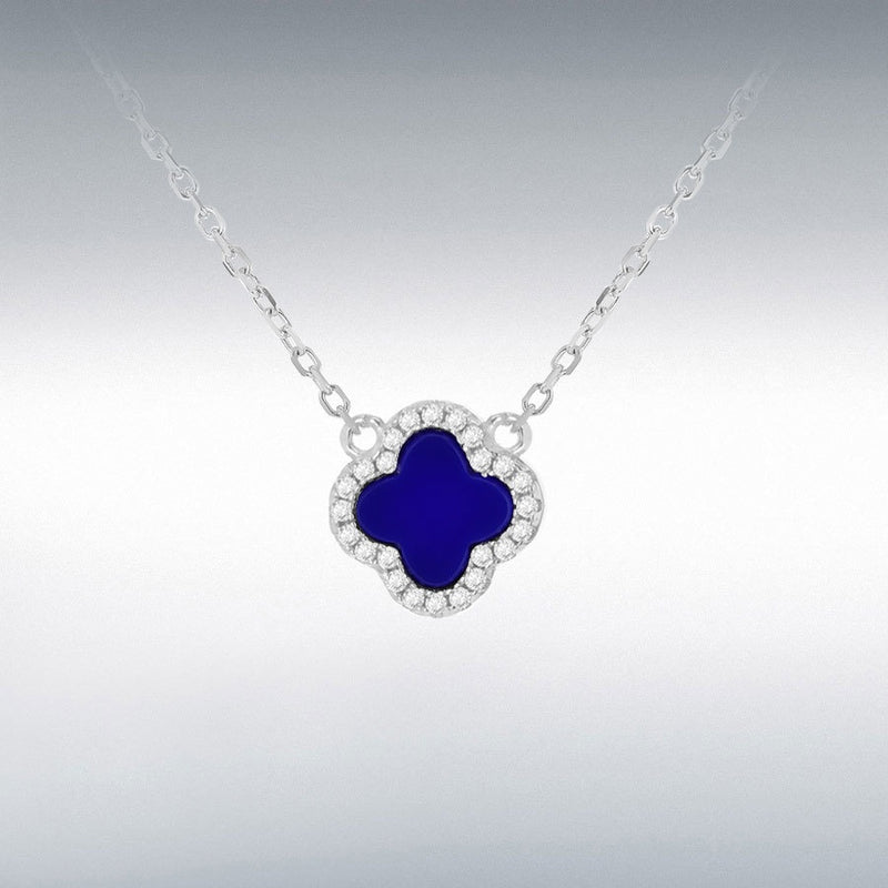 Sterling Silver Syn Lazurite Clover Necklace