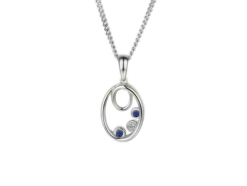Amore Silver Oval 3 stone Sapphire Necklace 10021SILCZ/S