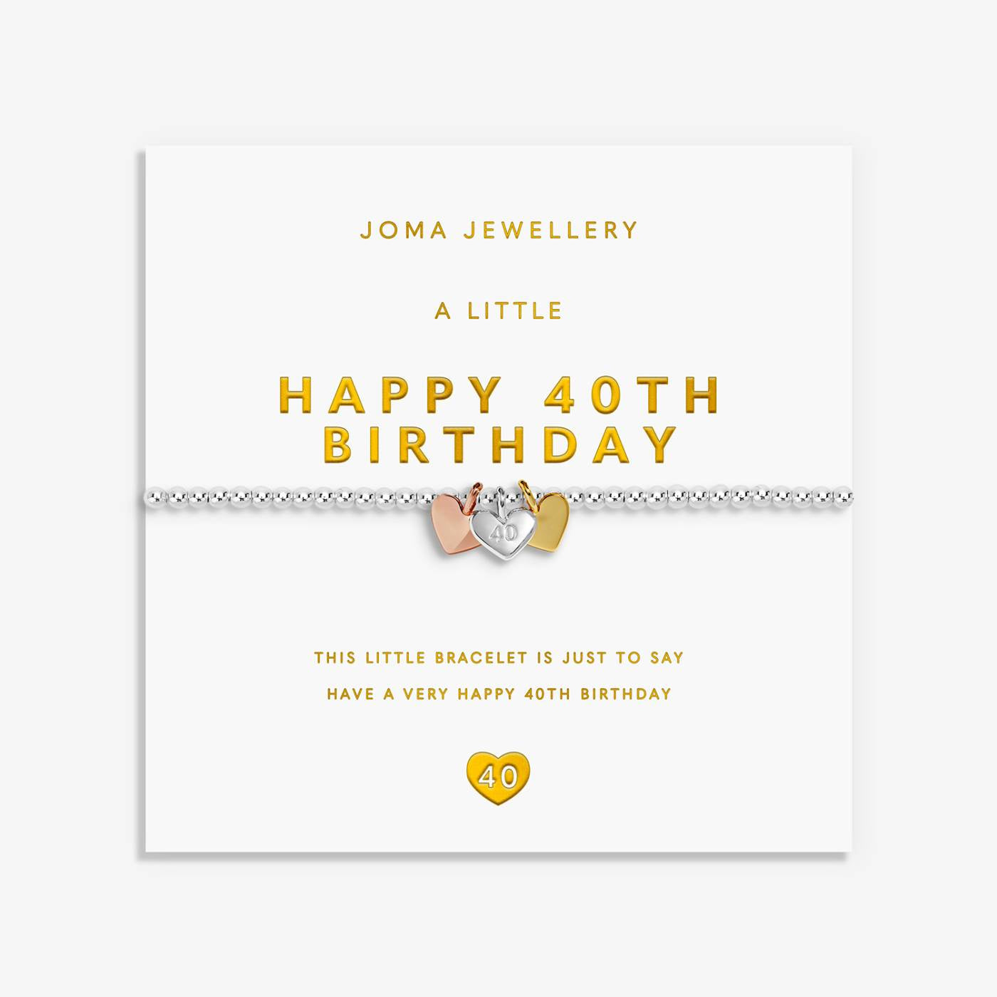 Joma A Little Charmed Moments 'Happy 40th Birthday' Bracelet In Silver, Gold, and Rose Gold Plating 10464
