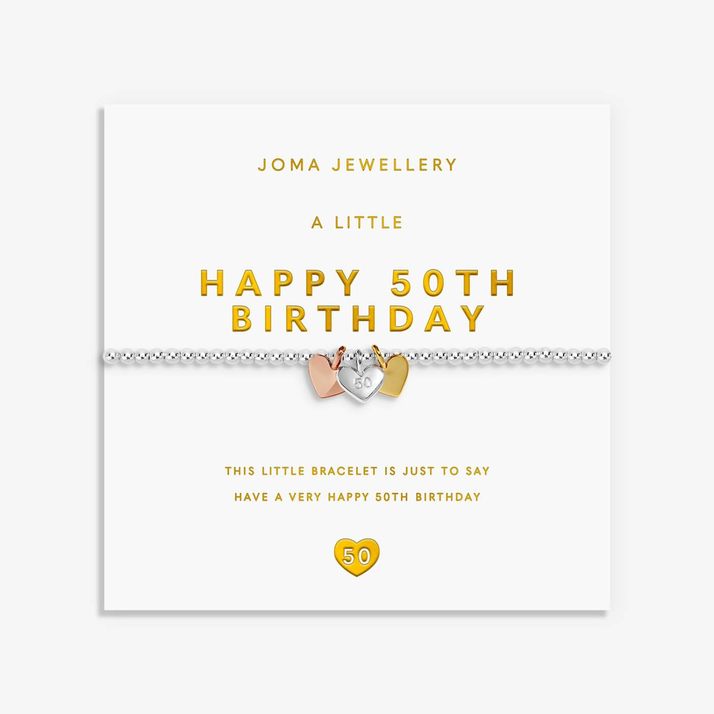 Joma A Little Charmed Moments 'Happy 50th Birthday' Bracelet In Silver, Gold, and Rose Gold Plating 10465