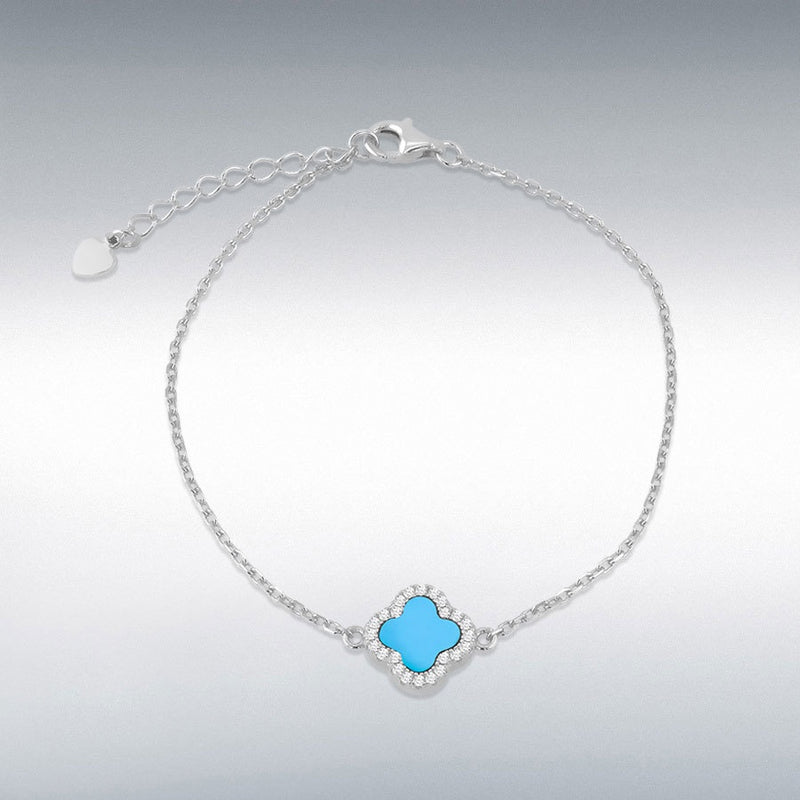 Sterling Silver Syn Turquoise Clover Bracelet