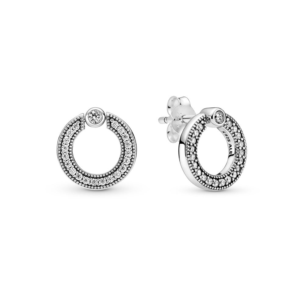 PANDORA logo silver stud earrings with CZ 299486C01