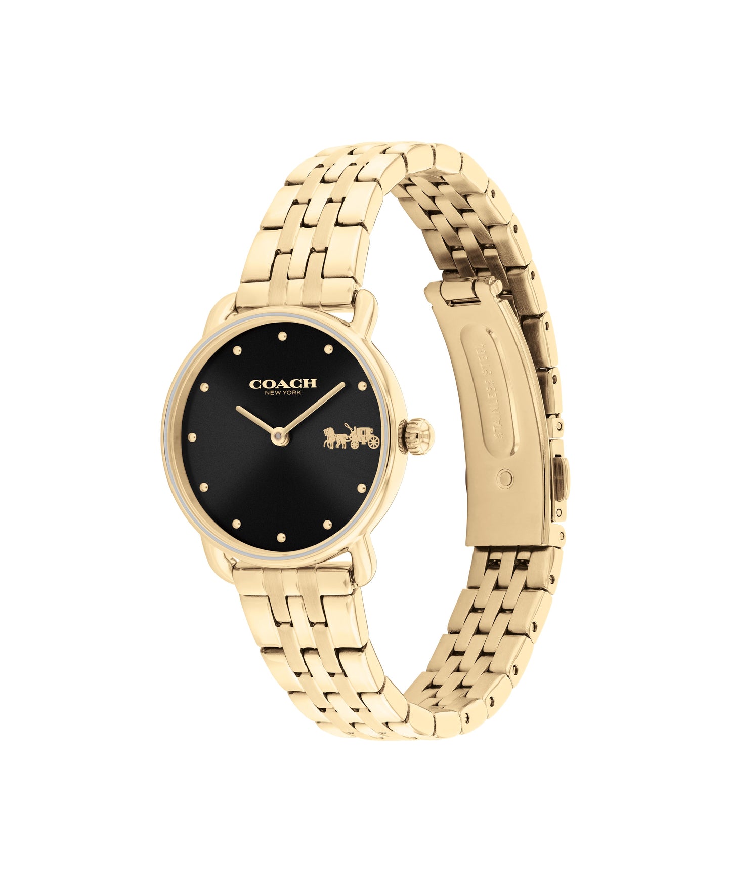 COACH Elliot 28mm Black Dial Gold-Tone Stainless Steel Watch 14504302