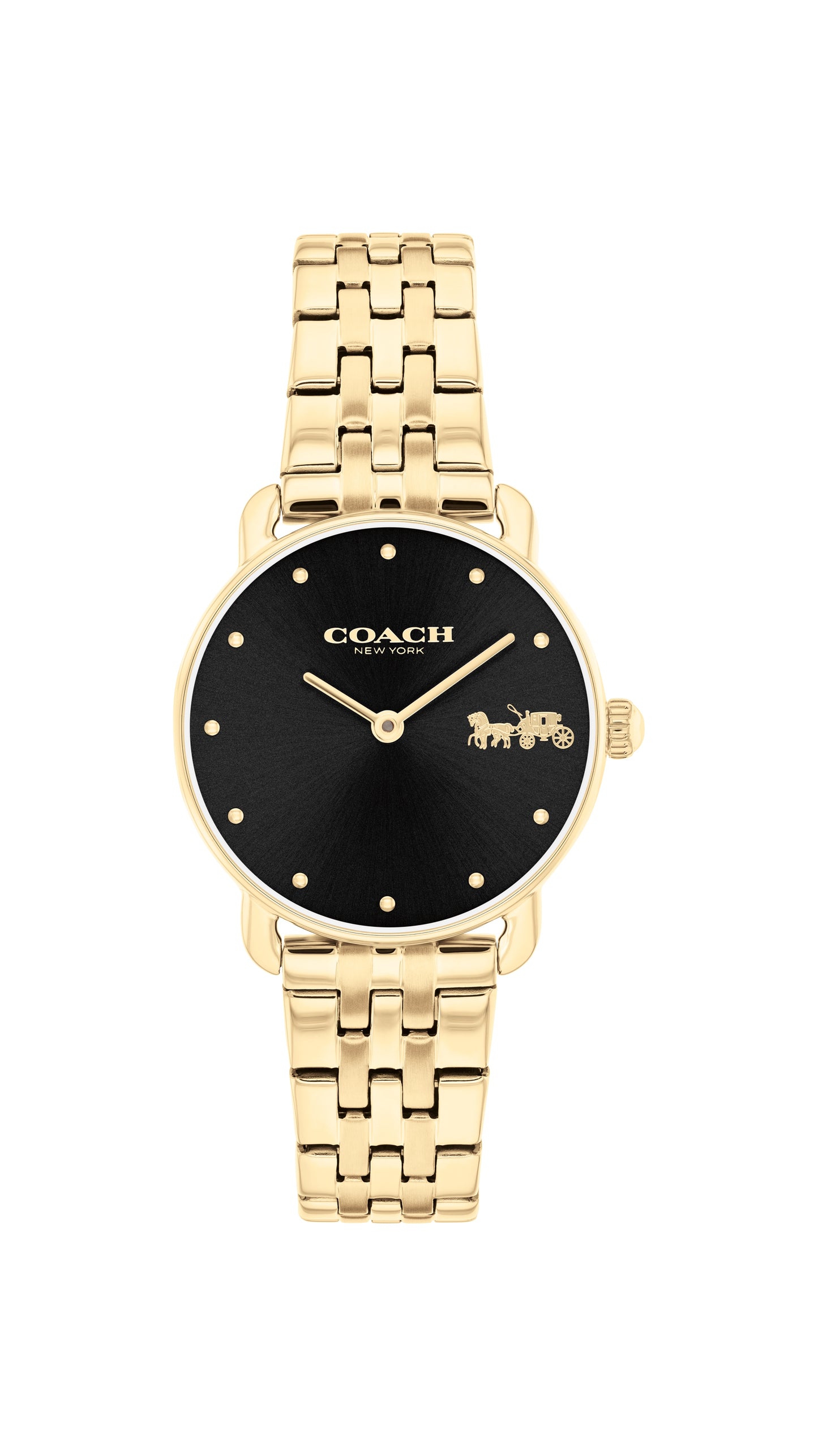 COACH Elliot 28mm Black Dial Gold-Tone Stainless Steel Watch 14504302