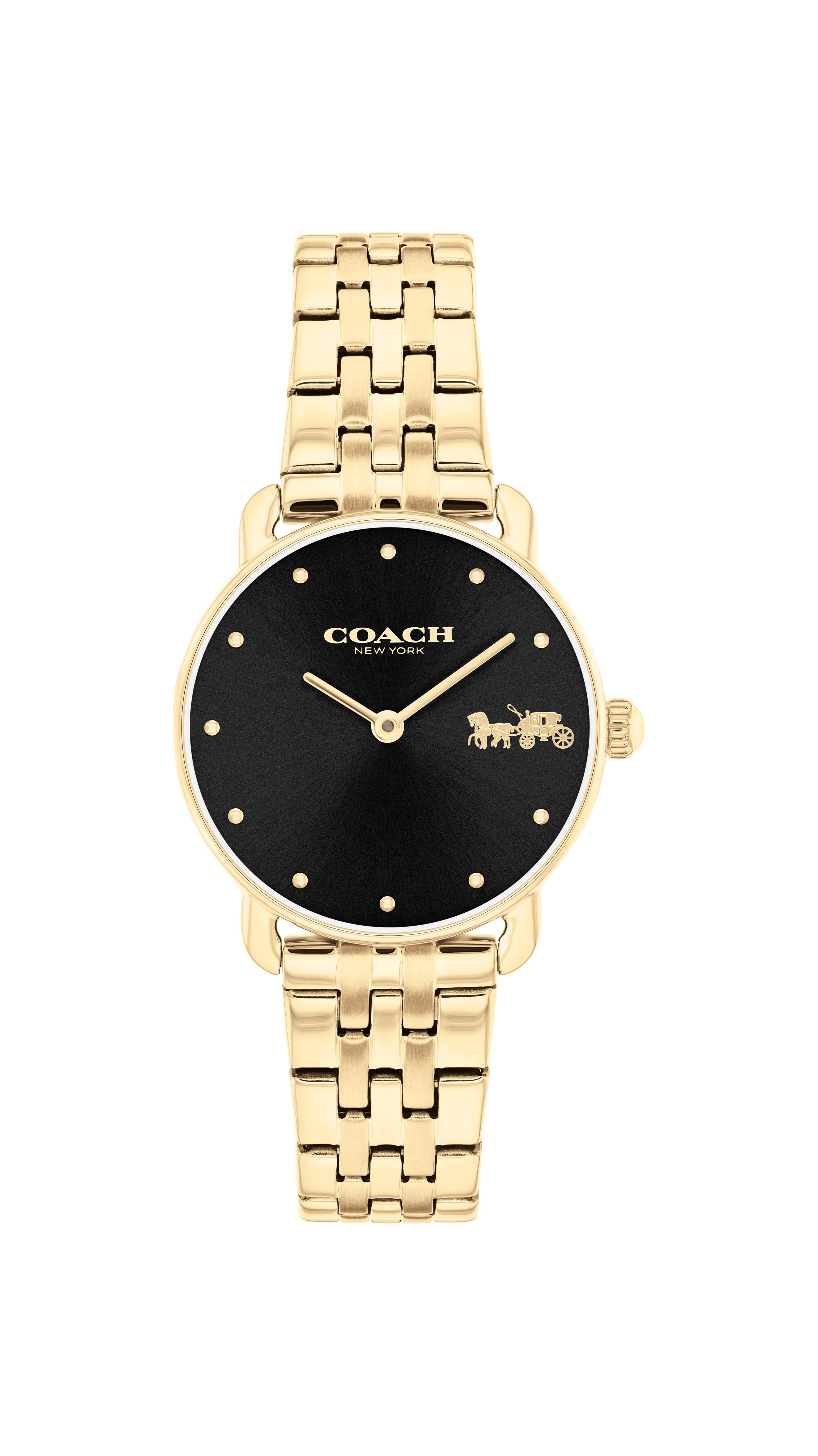 COACH Elliot 28mm Black Dial Gold-Tone Stainless Steel Watch 14504302