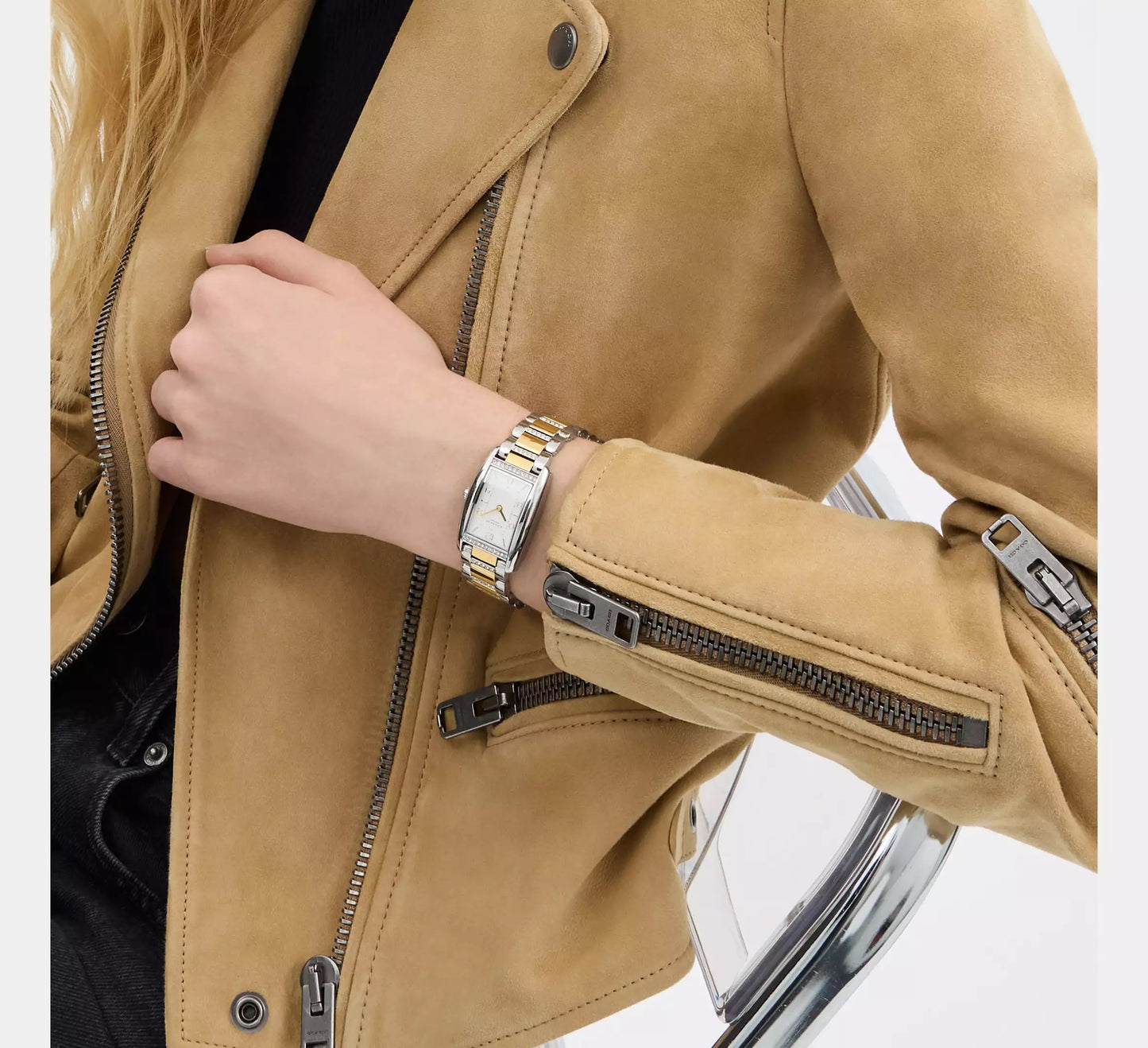 COACH Reese 35mm Stainless Steel and Yellow Gold Tone Crystal Ladies Watch 14504318